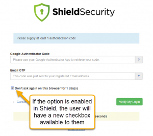 "Remember me" checkbox for Shield's Two-Factor Authentication page